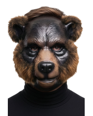 Braunbärmaske aus Kunststoff mit Fell, mit Pappschild/Etikett